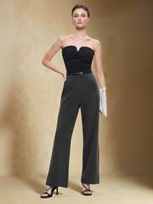 BizChic 2025 Herbst/Winter Neue graue gestreifte Hose mit Taillenkontrastbesatz und weitem Bein, Anzughose, Vintage Chic Urban Pendler Alltags Lässig Romantisch 90er Weihnachten Neujahr, Elegante Party Formell Strand Abschluss Mode, Vielseitig Romantisch, Geeignet für Hochzeitsgäste, Gastgeber, Date, Party, Konzert, Bühnenauftritt, Frühstück, Flughafen, Mehrzweck - Dunkelgrau - Übersicht 7