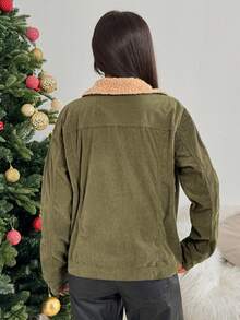 Rivivi Women's Casual Versatile Y2K Retro Corduroy Thermal Lined Thickened Regular Jacket - Green - View 2
