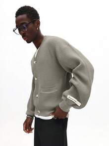 SUMWON Men's Relaxed Fit V-Neck Button Up Knitted Cardigan With Front Pockets Long Sleeve Casual Sweater - Grey - View 5