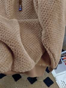 Airaco 女士休闲纯色卫衣，适合秋冬季穿着 - 卡其色 - 查看 4