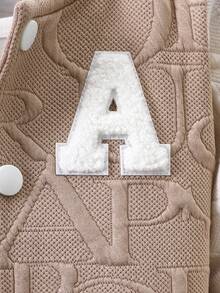 SHEIN Bộ trang phục thường ngày cho bé trai 2 món, bao gồm áo khoác bóng chày tay dài có vải jacquard thêu chữ và quần màu trơn, phù hợp cho bé từ 0-3 tuổi và mặc ngoài trời, mùa thu/đông - Màu Khaki - Xem 5