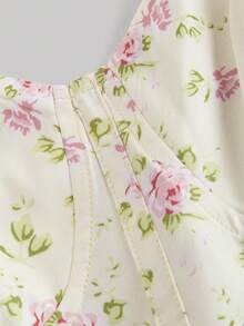 SHEIN MOD 女式复古碎花褶饰腰部优雅中长连衣裙、女士度假装、女士夏季装、女士西部装、乡村装、海滩度假装、情人节装、女士波西米亚风连衣裙