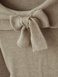 Franclia 女士简约时尚翻领蝴蝶结露肩长袖纯色针织套头衫秋冬女装女士毛衣短款上衣毛衣上衣蝴蝶结毛衣露肩毛衣女士秋装秋季女装秋季秋装女装秋季女装秋季女装秋季女装秋季女装优雅时尚休闲通勤商务办公日常休闲百搭气质都市教师职业装 - 卡其色 - 查看 5