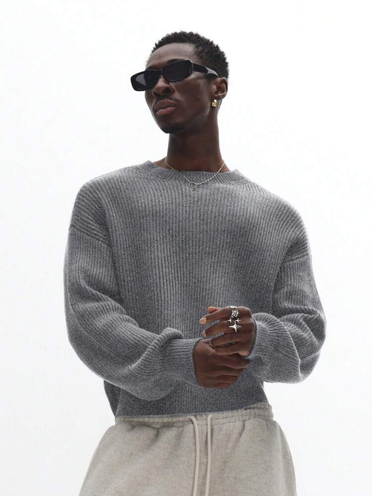 Ribbed Knit Crew Neck Pullover Sweater