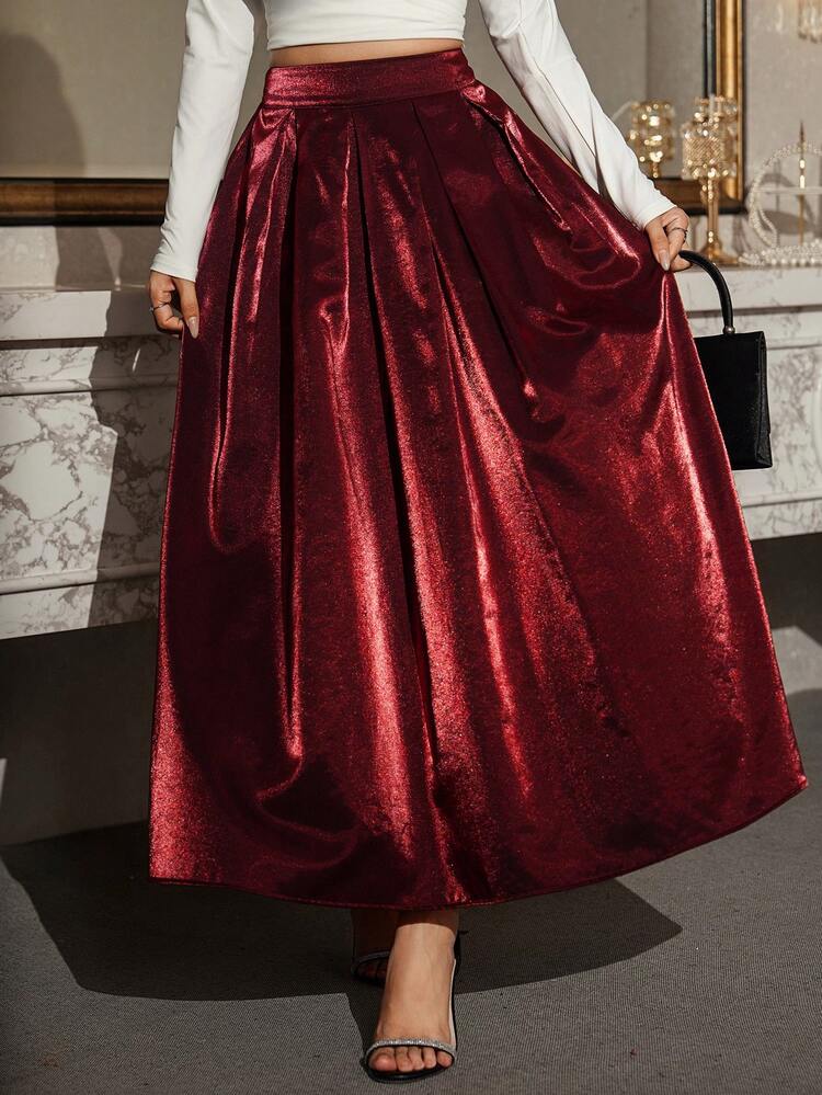 Women's Solid Color High Waist Pleated Elegant & Fashionable Skirt