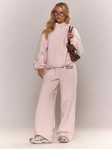 MUSERA Graphic Print Hoodie Tracksuit Top Only Fall Autumn Cosy Jumper Cute Casual Outings Winter  Two Pieces Lounge Set Comfortable Coffee Club Valentines Day - Pink - View 3