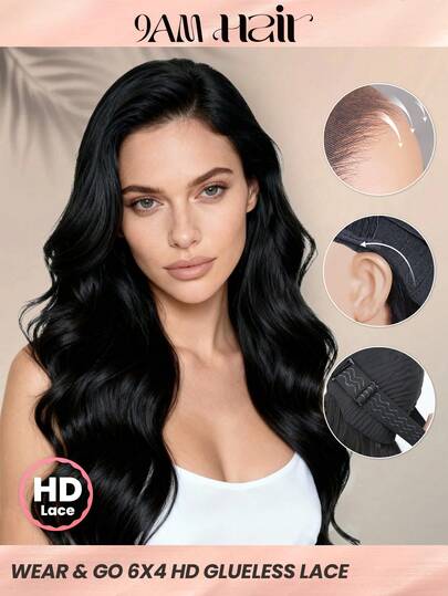 TrueHD 9am Hair Store Glueless Hd Lace Front Body Wave 6 X 4 22-28 Inch 180% Lace Closure Wigs Natural Color Pre Plucked Hairline Silky Wear & Go Beginner Friendly Suitable For Wedding Valentine's Day Human Hair Lace Wig Natural Glueless Wig For Romantic Date For Women