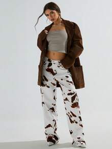 Athîral 女士印花口袋宽松直筒休闲裤 - 白色 - 查看 4