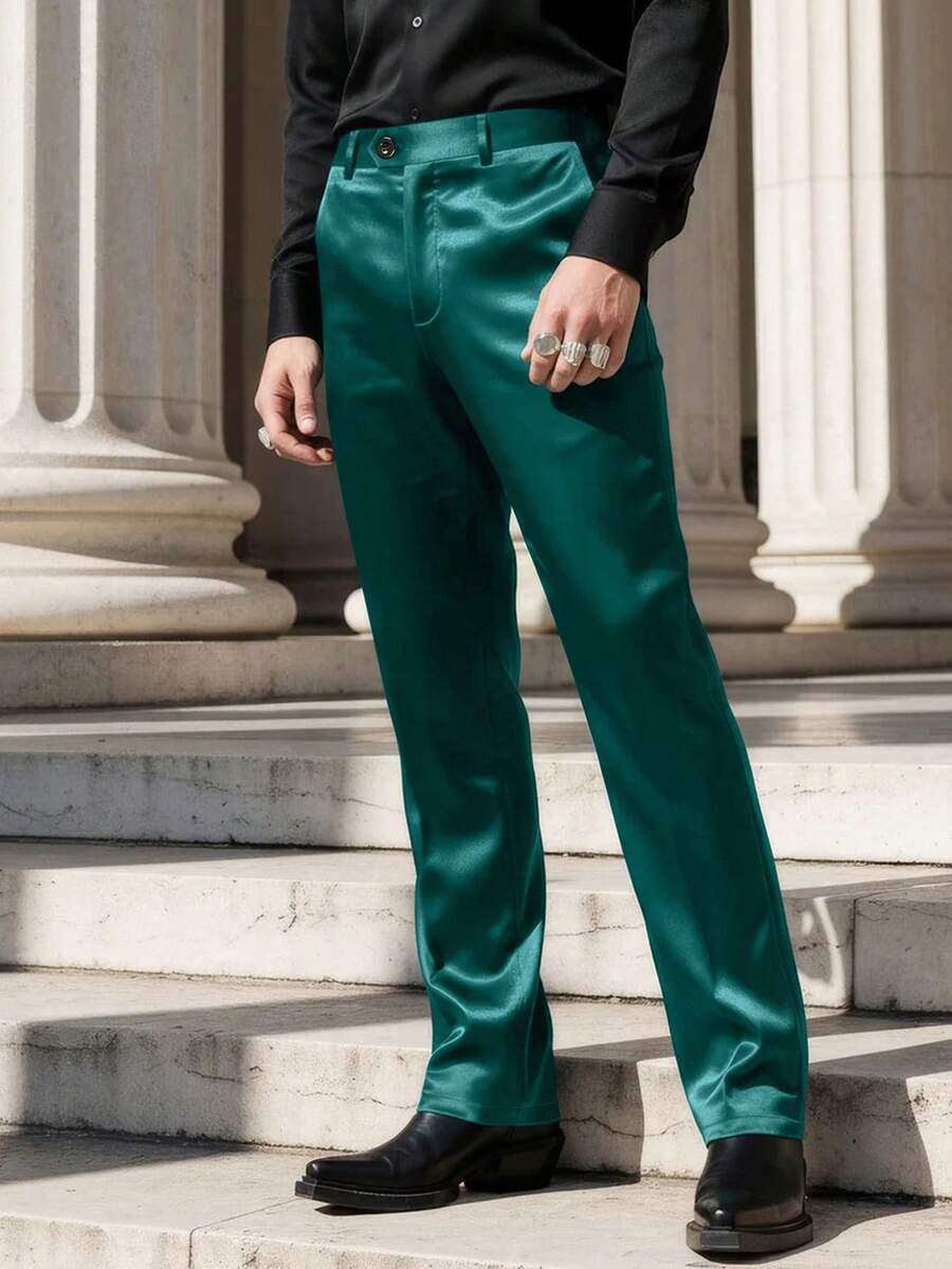 Manfinity AFTRDRK Manfinity Men's Formal Suit Pants, Green High-Quality Versatile Straight-Leg Suit Trousers Men Green Pants