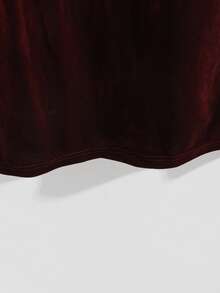 Modelyn 天鹅绒圆领长袖开襟短款外套背心无袖收腰修身连衣裙优雅奢华女士套装 - 酒紅色 - 查看 4