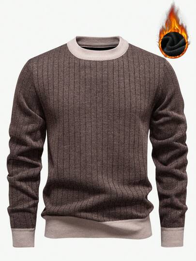 Manfinity Mode Men's Casual Thermal Lined Crew Neck Long Sleeve Sweater, Autumn/Winter