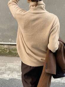 DAZY Áo len cổ lọ công sở thường ngày dành cho nữ - Màu be - Xem 3