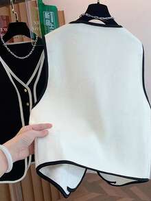 Franclia Damen Ärmellose Kontrastfarben Jacke