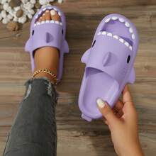 Sandalias para mujer diseño divertido tiburón punta abierta sin cordones suela gruesa estilo casual para verano playa hogar - Morado - Ver 1