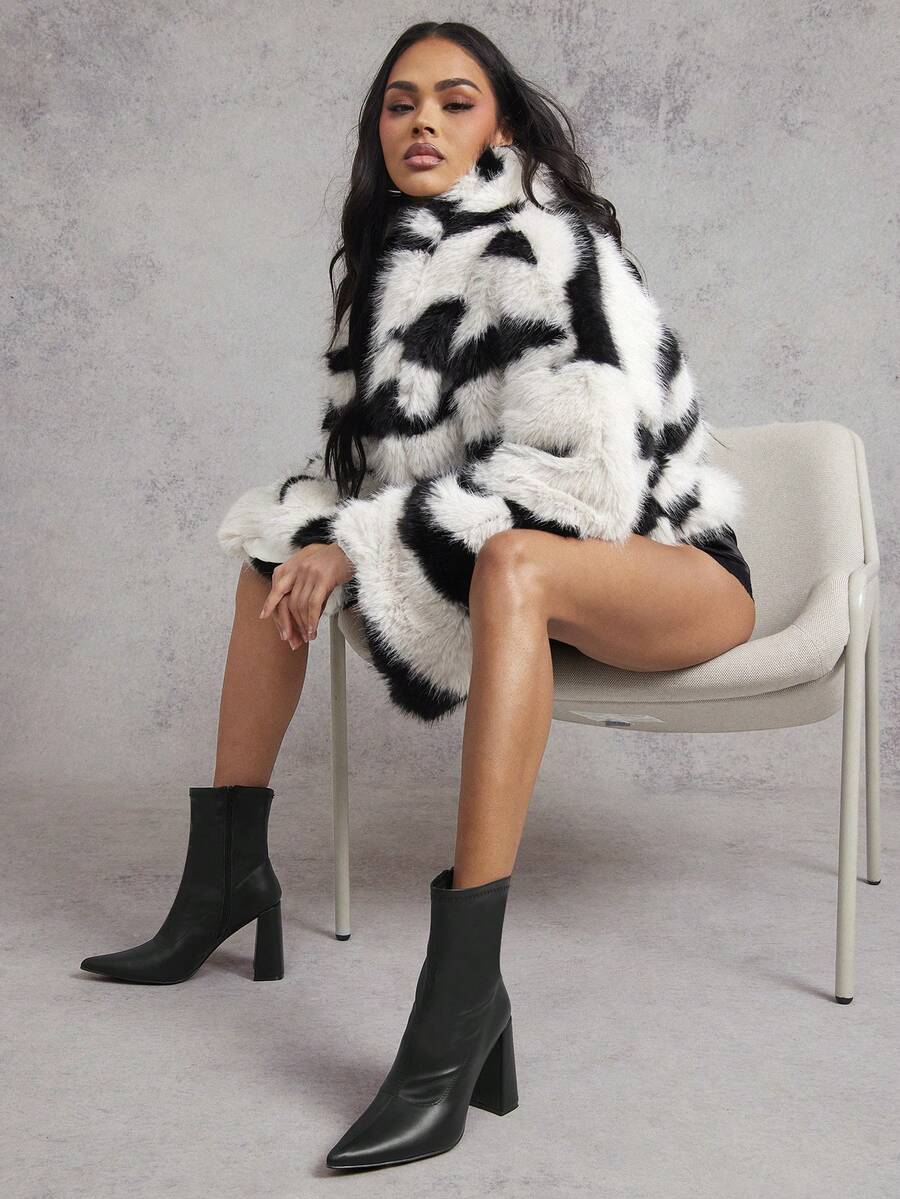 SHUZIA Women's Fashionable & Comfortable Stretch PU Ankle High Heel Booties - Black - View 1