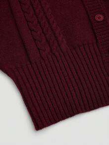 Sweetra Women's Twist Rope Lantern Sleeve Slim Fit Cardigan Sweater, Autumn/Winter - Burgundy - View 7