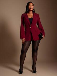 Radiana 大码女装秋冬优雅日常基础款翻领西装外套金属纽扣套装，搭配修身短裤，适合春夏、秋冬、音乐节、演唱会、嘉年华派对等场合。 - 紅色 - 查看 3