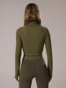 Musera Sport Áo khoác thể thao ôm sát Sport Slinky BBL (chỉ áo) - Áo thun thể thao mùa đông năng động, tập gym, tập luyện, mặc nhà, chơi padel, thể dục - xanh quân đội - Xem 4