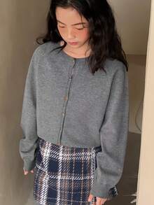 DAZY Tween Girl Fall/Winter New Loose Fit Gray Cardigan Sweater For Girls - Grey - View 9