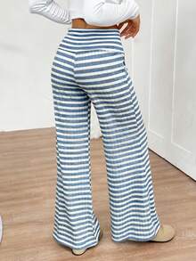 SHEIN Quần nỉ ống rộng cạp gập họa tiết sọc tương phản thường ngày cho bé gái tuổi teen, mùa xuân/hè trở lại trường - Nhiều màu - Xem 2