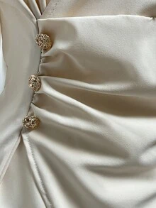 Franclia Áo sơ mi dài tay cổ chữ V thắt eo thanh lịch và thời trang, mùa thu/đông - Màu be - Xem 4