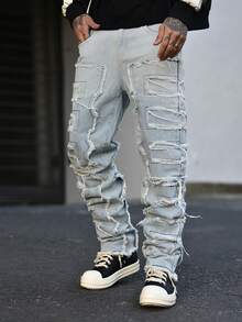 Devon Thys Men Ripped Frayed Skinny Jeans - Light Wash - View 3