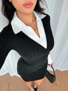 Rafferiza Autumn And Winter Women's Black 2 In 1 Tight Sexy Elegant Hot Girl Sanded Pit Black Hip-Wrapped Women's Short Dress Women's Autumn Matching Autumn And Winter Women's Autumn Dress - Black - View 6