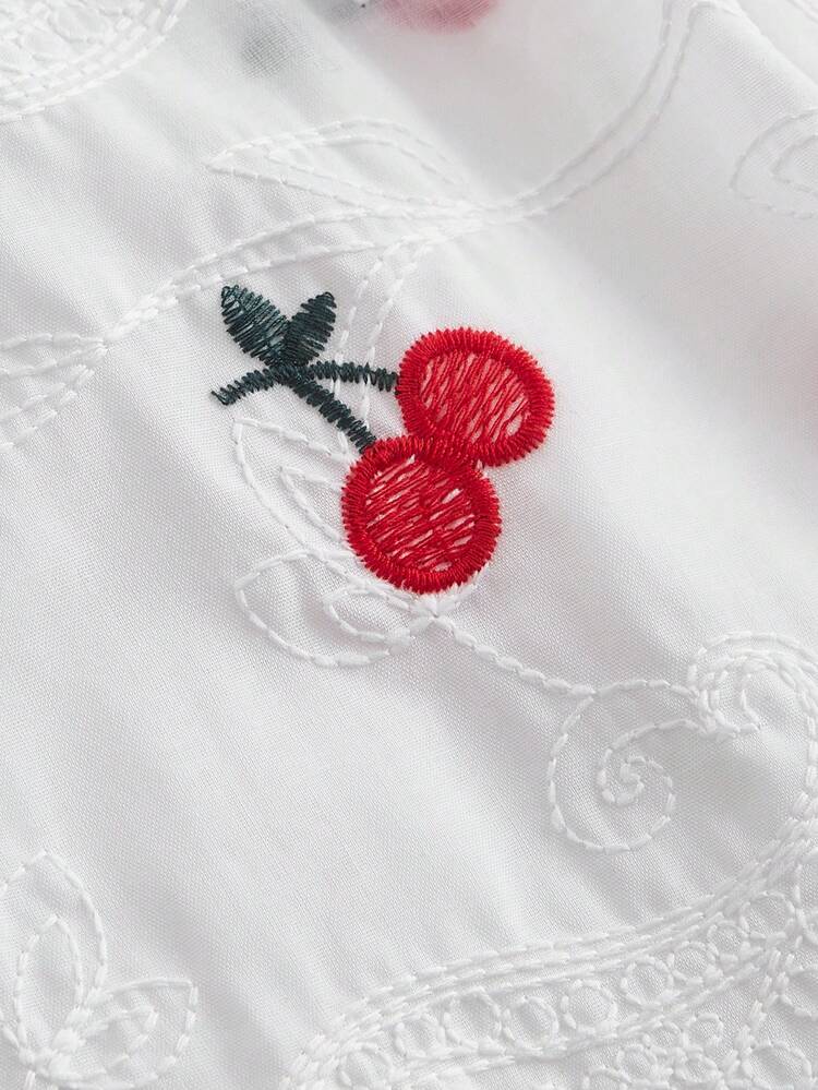 SHEIN MOD Summer White Cute Countryside Cherry Embroidery Women Dress  Valentine's Day Birthday Dresses For Women, Wedding Guest Dress