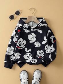 SHEIN Felix The Cat Young Boy Casual Black Cartoon Pattern Cute Long Sleeve Sweatshirt, Suitable For Spring And Autumn - Black - View 1