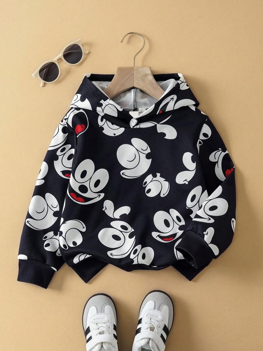 SHEIN Felix The Cat Young Boy Casual Black Cartoon Pattern Cute Long Sleeve Sweatshirt, Suitable For Spring And Autumn - Black - View 1