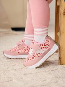 Cozy Pixies 1 Pair Pink & Gold Matching Color Simple Design Comfortable Non-Slip Soft Bottom Casual Sneakers For Baby & Toddler Girls, Spring/Summer - Multicolor - View 3