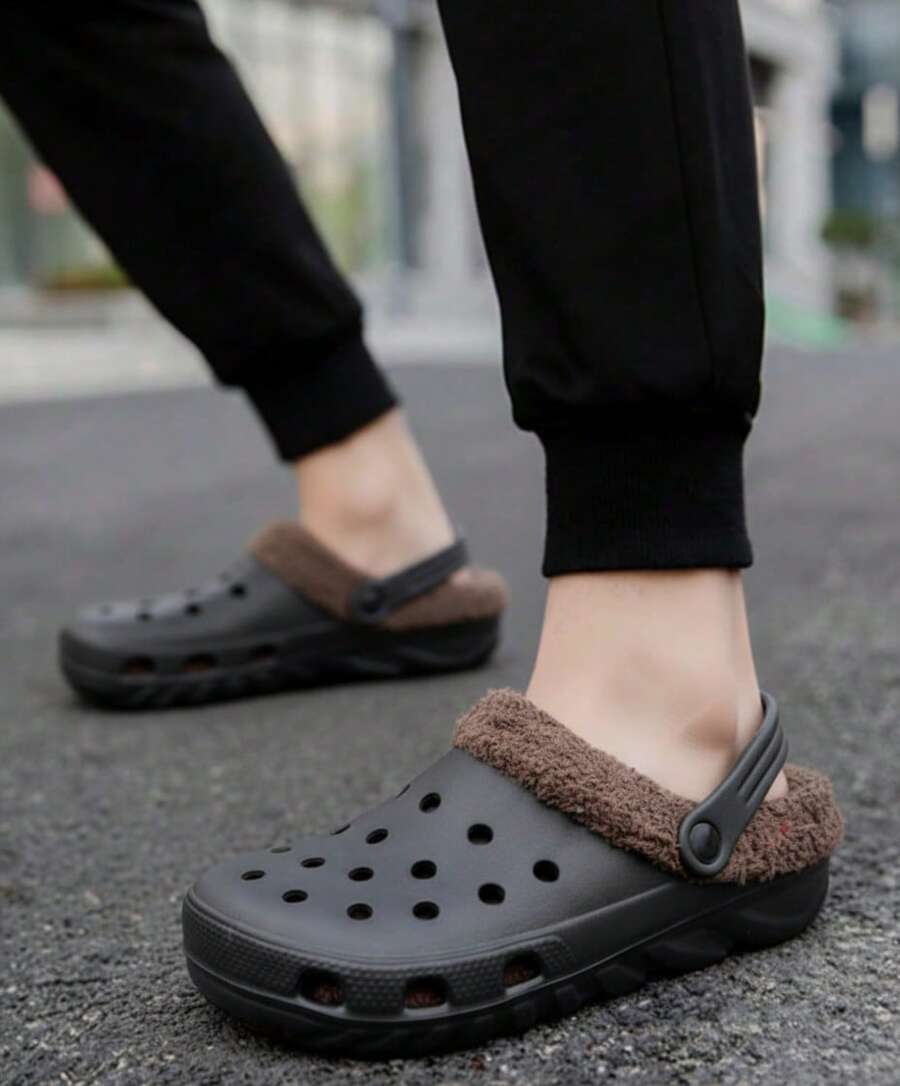 Zueco de hombre cálido diseño acolchado punta redonda talón abierto estilo casual para hogar y oficina - Negro - Ver 1