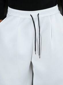 Manfinity EMRG Men's Loose Drawstring Waist Pockets Casual Wide Leg Sweatpants White Baggy Pants White Sweat Pants Men White Joggers Men Pro Club Sweat Pants Men Street Wear Pants - White - View 6