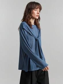 Ontre 女士宽松圆领二合一长袖T恤，都市通勤商务休闲风，秋冬季