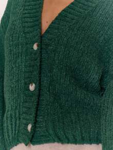 MUSERA 超大款纽扣开襟灯笼袖针织开衫，可爱优雅休闲街头风，性感外出太妃糖色，优雅晚宴派对冬季必备 - 綠色 - 查看 6