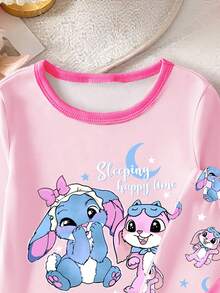 少女睡衣套装，粉色可爱兔子印花上衣，撞色领口和袖口，搭配同款印花长裤，修身版型，建议选购大一码。 - 粉色 - 查看 4