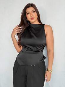 Firerie قميص أنيق وكاجوال بدون أكمام للنساء، قماش أطلس، حافة غير متماثلة، مناسب للمكتب والتنقل، متعدد الاستخدامات