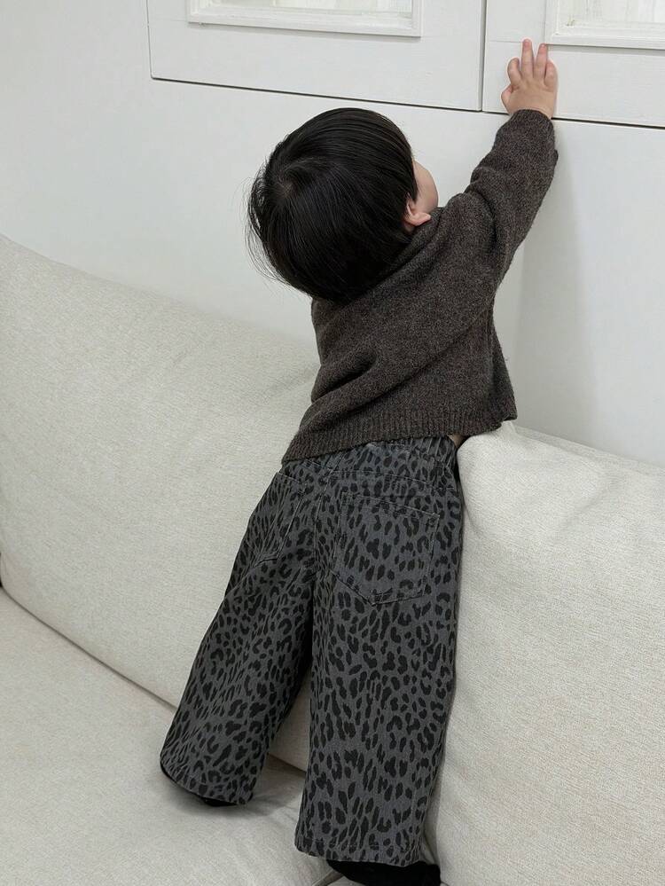 Toddler Boys' Casual Loose Washed Denim Jeans With Leopard Print