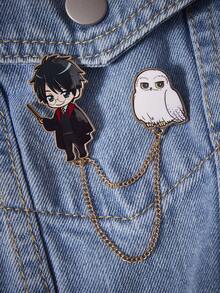 HARRY POTTER X SHEIN 1pc Fashionable Cartoon Pattern Chain Brooch, Luxury Niche, Suitable For Various Parties, Concerts, And Festivals - Gold - View 2