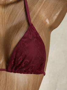Swim Chiccia 女士蕾丝优雅花卉系带三角杯泳衣套装，酒红色，性感沙滩度假装 - 酒紅色 - 查看 7