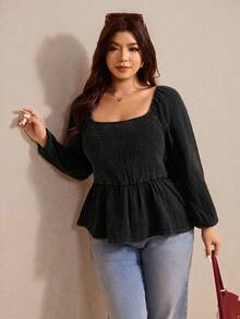 Elaquor Áo sơ mi dài tay họa tiết chắp vá màu đen cổ điển thường ngày cỡ lớn dành cho nữ - màu đen - Xem 7