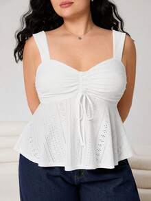 Solflare 2026春夏新款休闲日常穿搭，适合派对、通勤、返校、约会、居家、生日派对等多种场合，无袖针织提花上衣，白色，大码女装 - 白色 - 查看 5