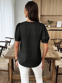 SHEIN LUNE Áo sơ mi cổ khoét họa tiết hoa thường ngày dành cho nữ khi đi nghỉ - màu đen - Xem 2