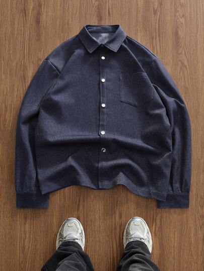 TOKVUE 男士纯色长袖单排扣休闲口袋衬衫