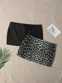 Attitoon 两件套简约黑灰豹纹性感百搭超短裙，适合夏季穿着 - 彩色 - 查看 2