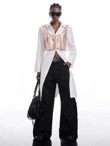 LYSMO Women's Fashionable Sexy Sequin Cropped Camisole - Khaki - View 4