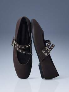 CUCCOO GRLICON 女士搭扣设计时尚百搭休闲平底鞋 - 卡其色 - 查看 3