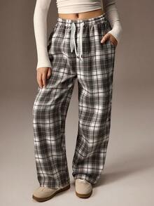 Sparklyn 青少年女孩格子裤，适合日常通勤、休闲、上学和聚会，秋季 - 灰色 - 查看 3