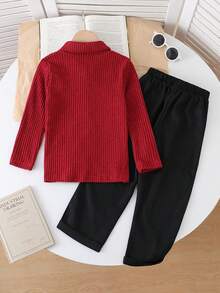 Souflis Souflis 男童罗纹针织长袖衬衫+罗纹休闲裤套装（2件套），春秋季