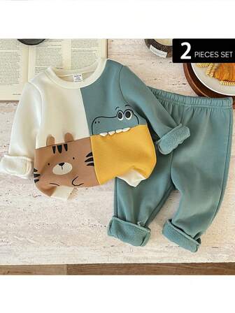 男婴针织撞色圆领休闲卫衣裤套装（2件套）